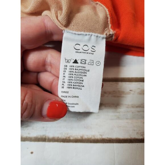 COS Womens Xs Top Minimalist Colorblock Neutral Art 100% Cotton Dolman Swing - Picture 6 of 8